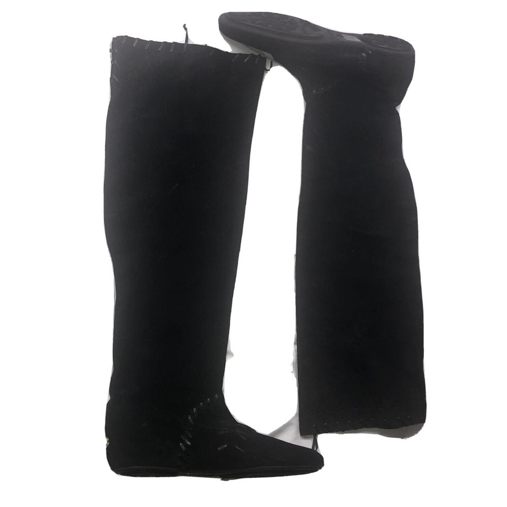Jimmy Choo Whitby Black Waxed Suede Flat Knee Over Knee Boots Size EU 37 US 7